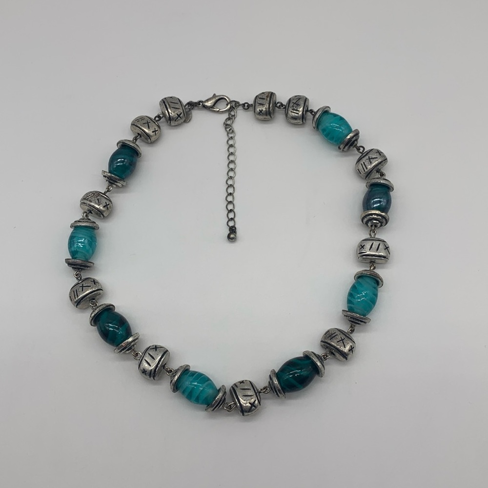 Premier Design Tribal Necklace with Oval Turquoise & Teal Colored Beads